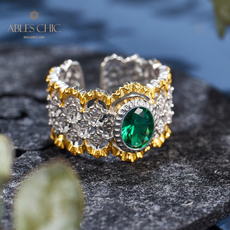 Bague florale en dentelle émeraude 6071