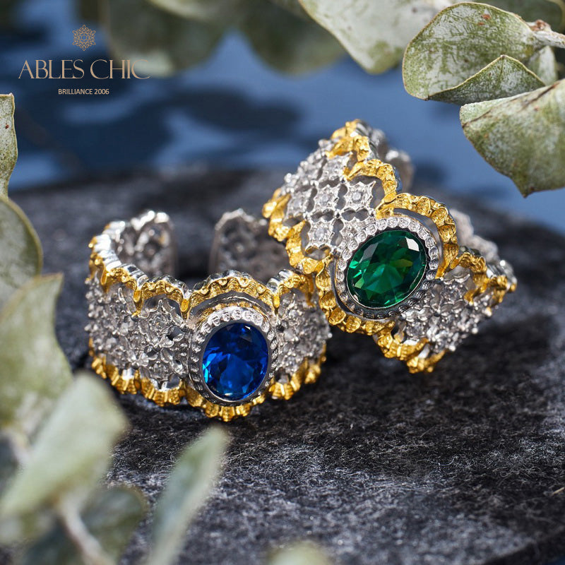 Bague florale en dentelle émeraude 6071