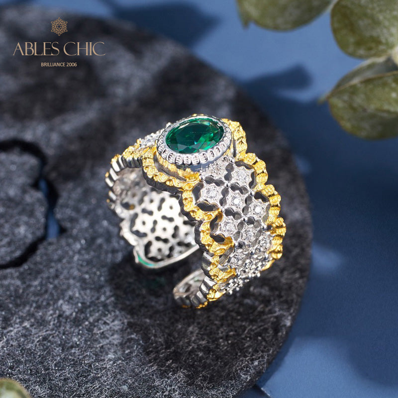 Bague florale en dentelle émeraude 6071