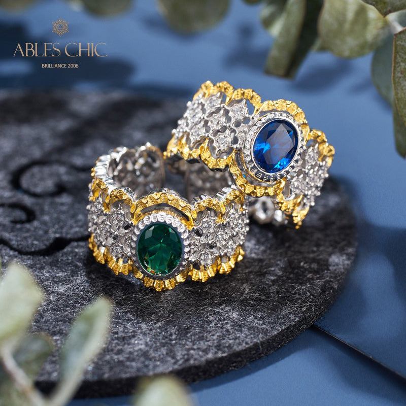 Bague florale en dentelle émeraude 6071