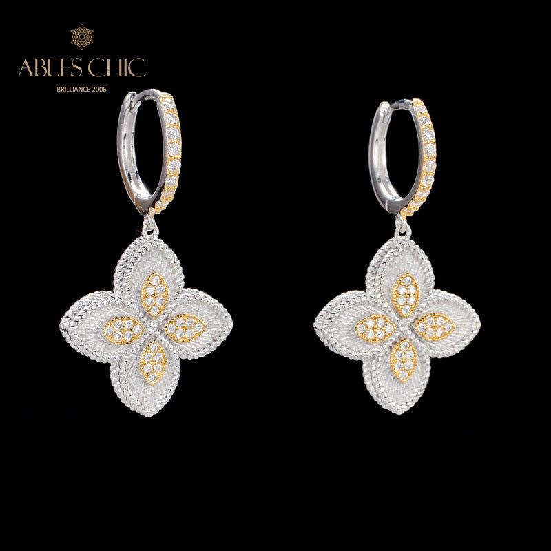 Boucles d'oreilles trèfle à motif en tissu 6125