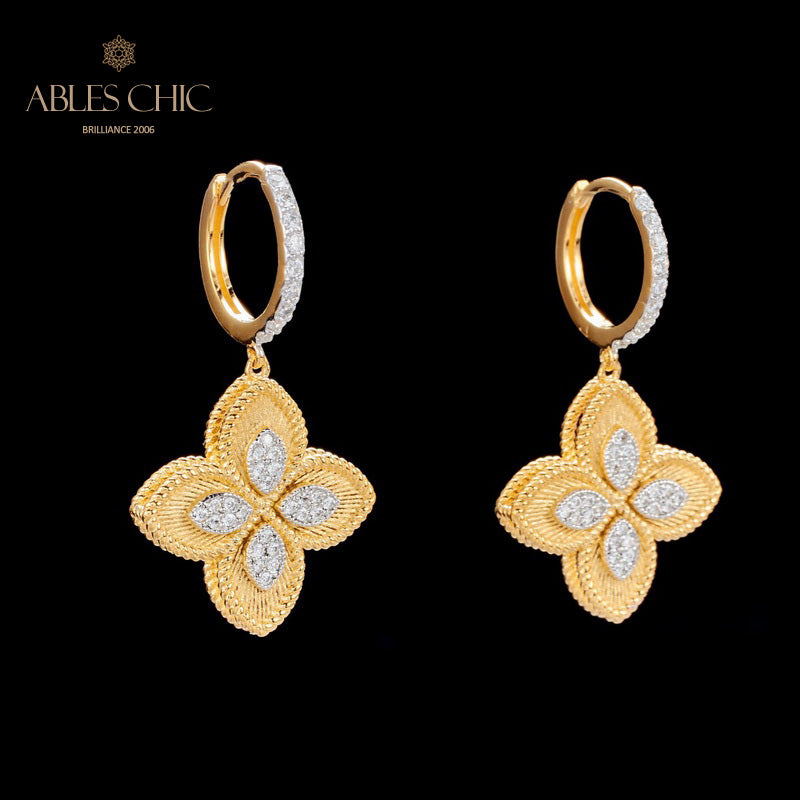 Boucles d'oreilles trèfle à motif en tissu 6125