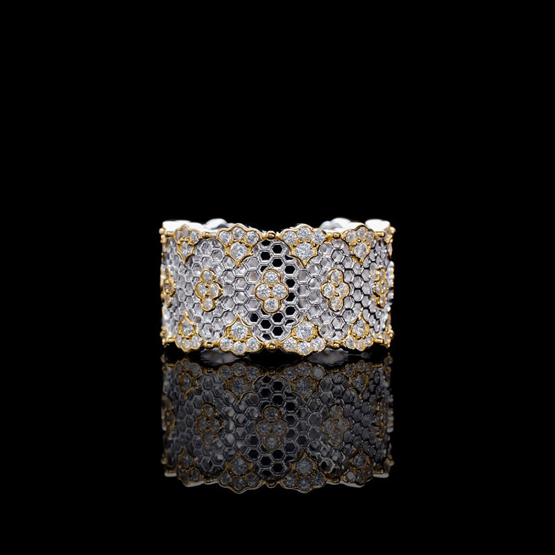 Anneau ouvert floral en nid d'abeille en dentelle 6029