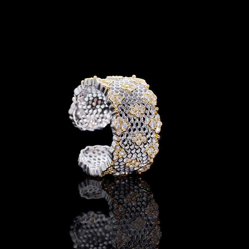 Anneau ouvert floral en nid d'abeille en dentelle 6029