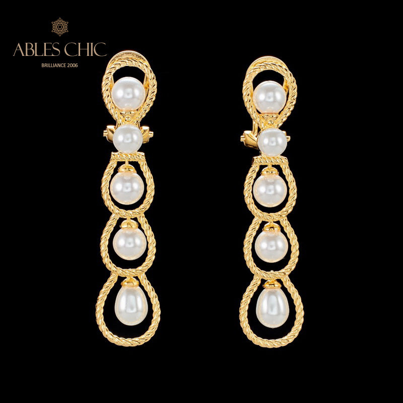 Boucles d'oreilles lustre en perles et chaîne en corde, 6136