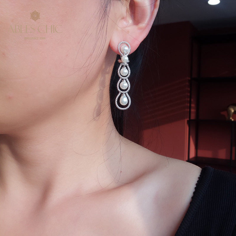 Boucles d'oreilles lustre en perles et chaîne en corde, 6136