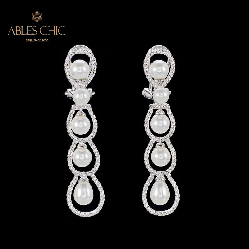 Boucles d'oreilles lustre en perles et chaîne en corde, 6136