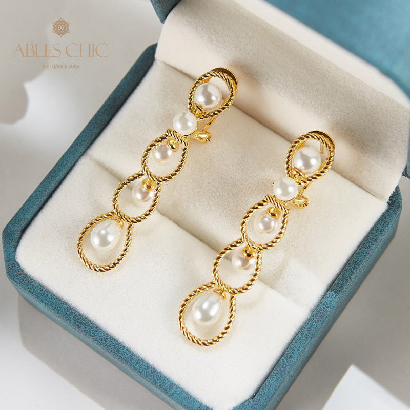 Boucles d'oreilles lustre en perles et chaîne en corde, 6136