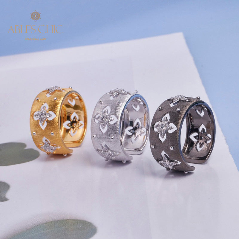 Bague florale trèfles soyeux CZ 5719