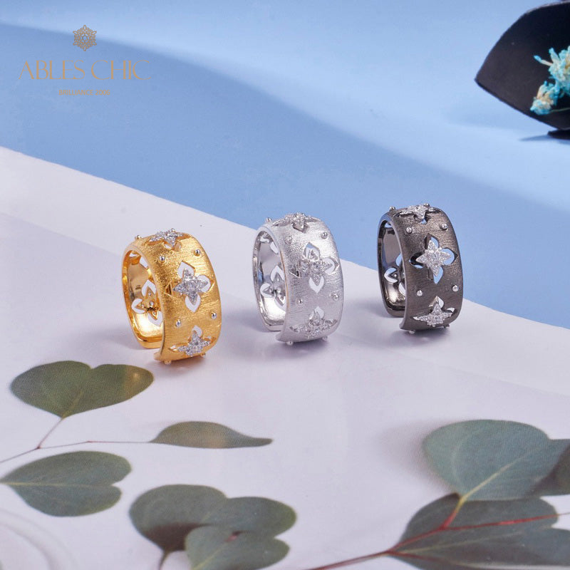 Bague florale trèfles soyeux CZ 5719