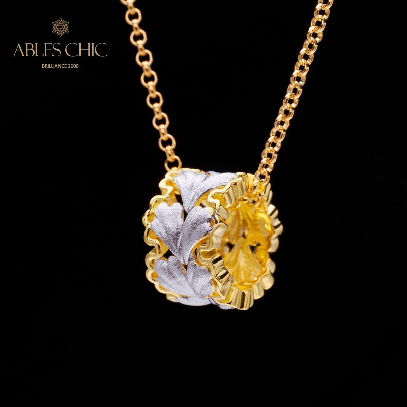 Collier nid d'abeille feuille filigrane 5807