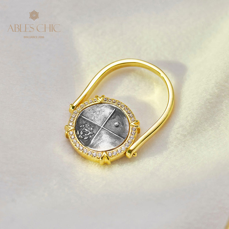 Bague à monnaie à rabat avec lion grec 5983