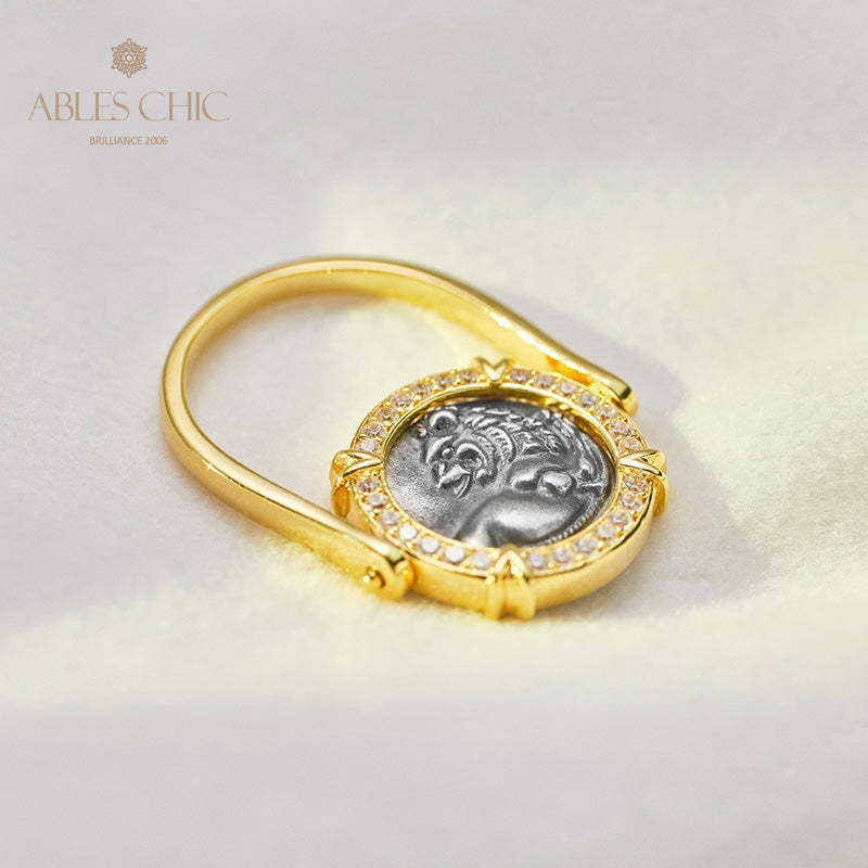 Bague à monnaie à rabat avec lion grec 5983