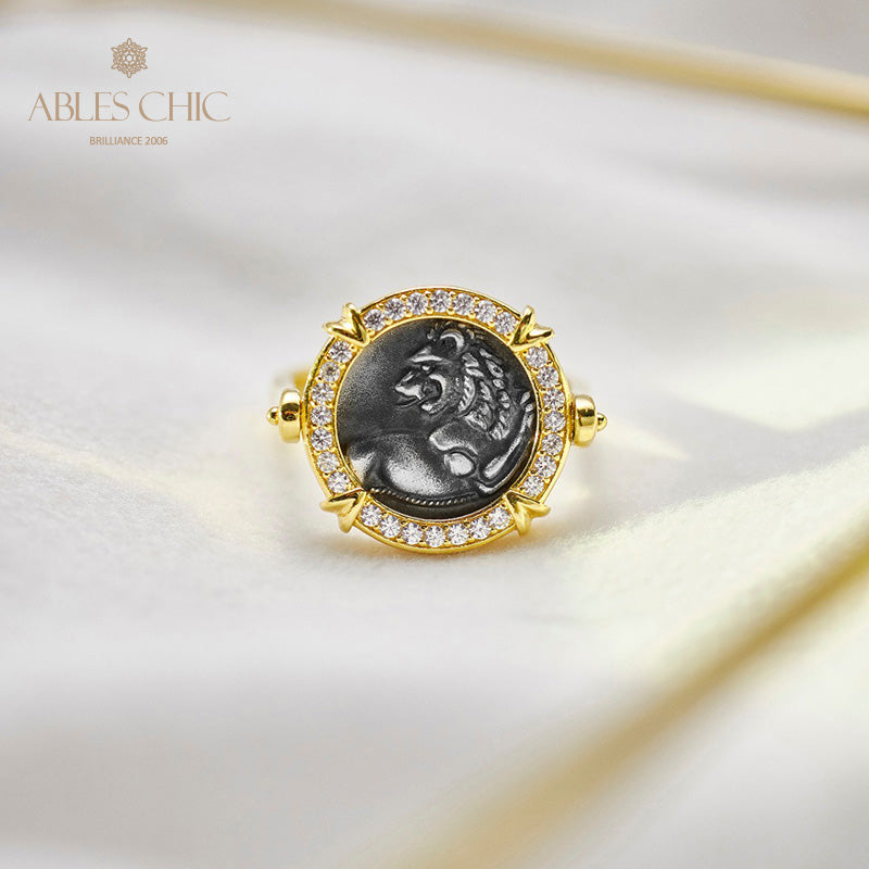 Bague à monnaie à rabat avec lion grec 5983