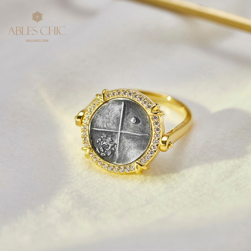 Bague à monnaie à rabat avec lion grec 5983