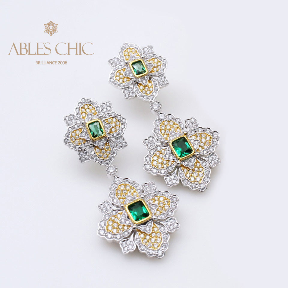 Boucles d'oreilles florales trèfle émeraude 5057