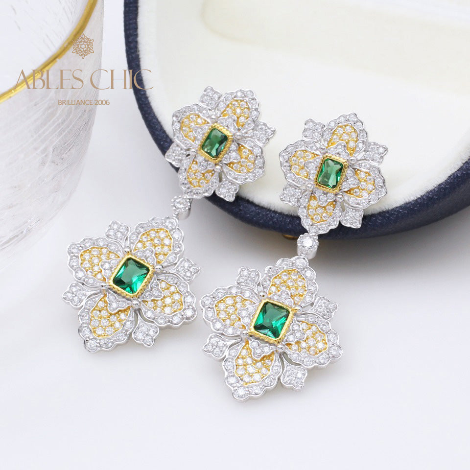 Boucles d'oreilles florales trèfle émeraude 5057