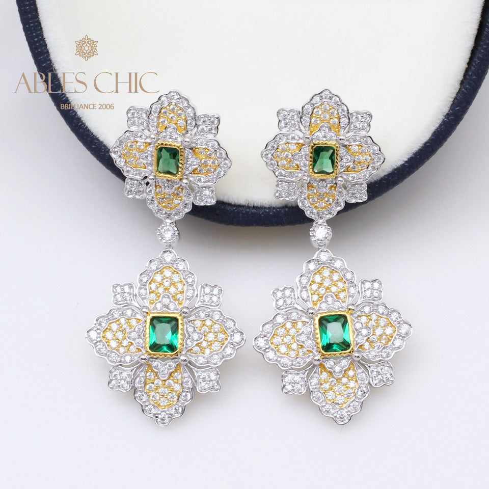 Boucles d'oreilles florales trèfle émeraude 5057