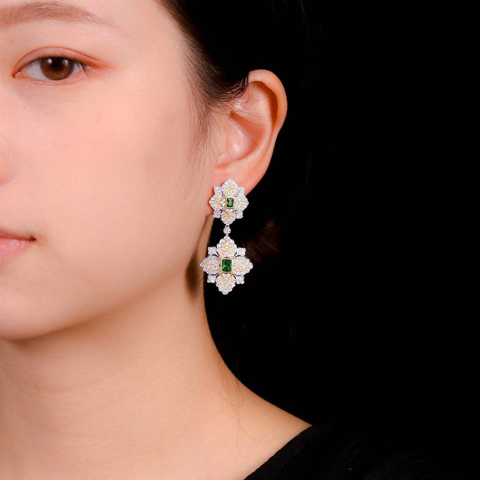 Boucles d'oreilles florales trèfle émeraude 5057