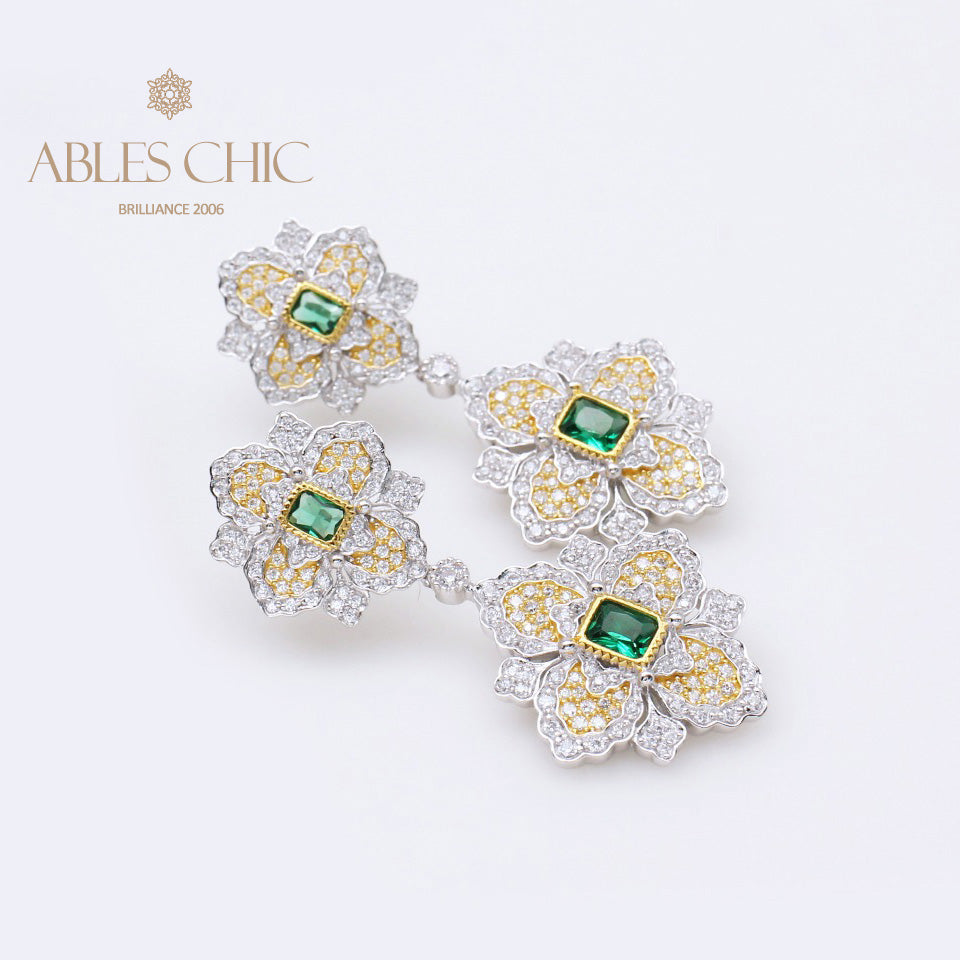 Boucles d'oreilles florales trèfle émeraude 5057
