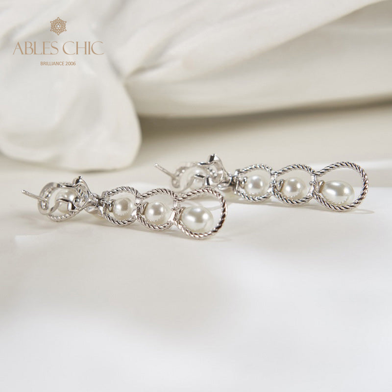 Boucles d'oreilles lustre en perles et chaîne en corde, 6136