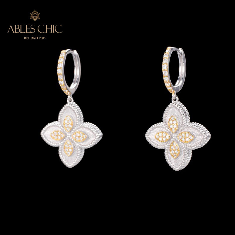 Boucles d'oreilles trèfle à motif en tissu 6125