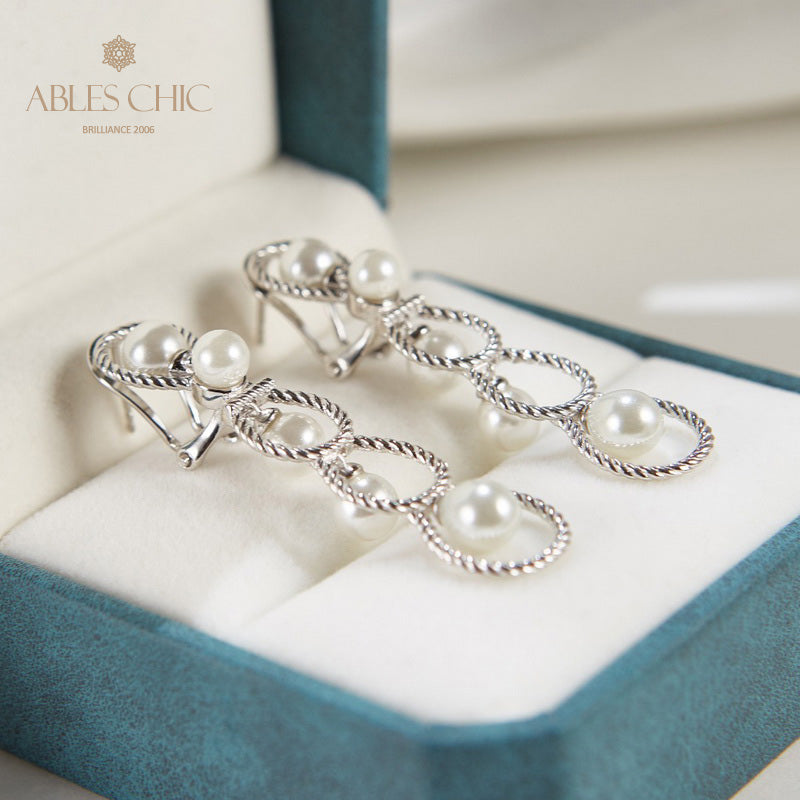Boucles d'oreilles lustre en perles et chaîne en corde, 6136
