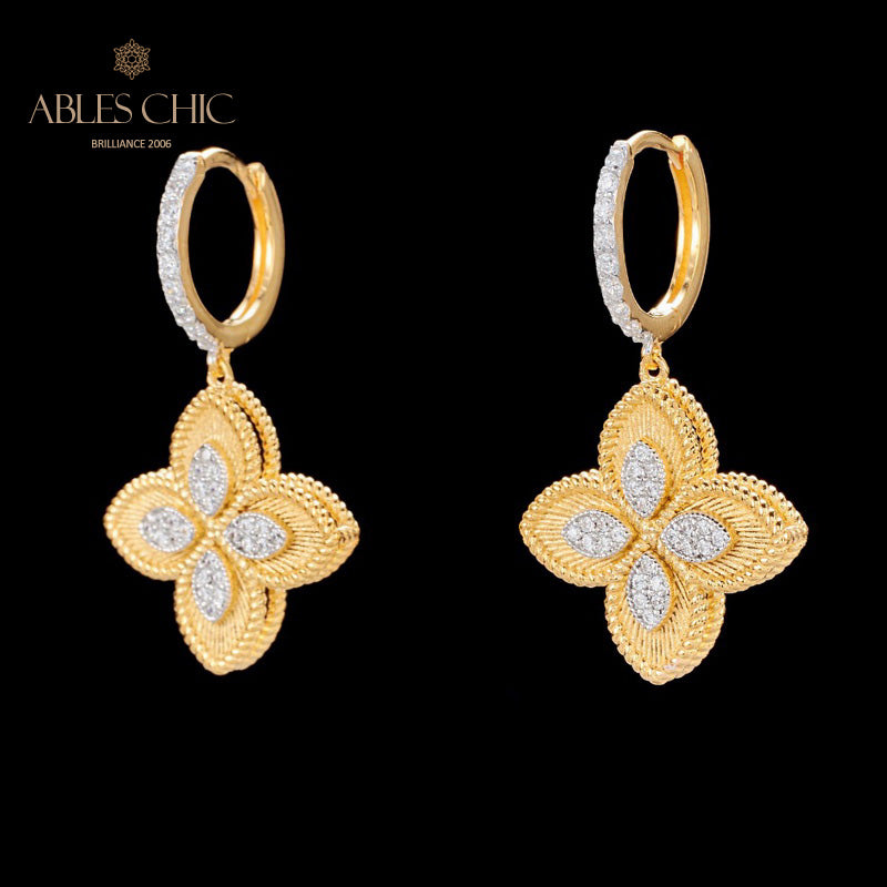 Boucles d'oreilles trèfle à motif en tissu 6125