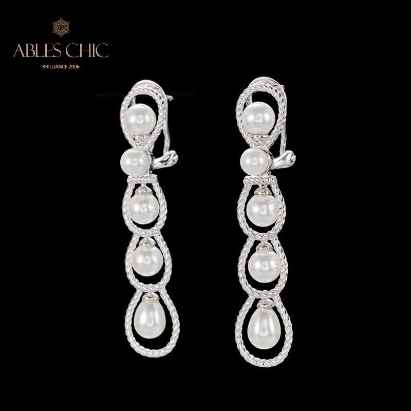 Boucles d'oreilles lustre en perles et chaîne en corde, 6136