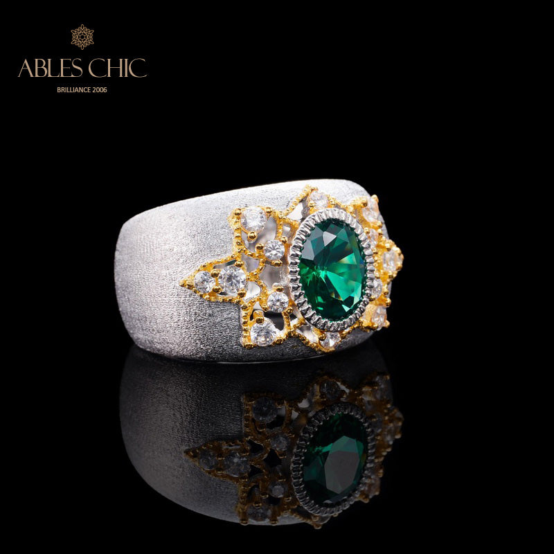Bague soyeuse fleur d'émeraude 6067