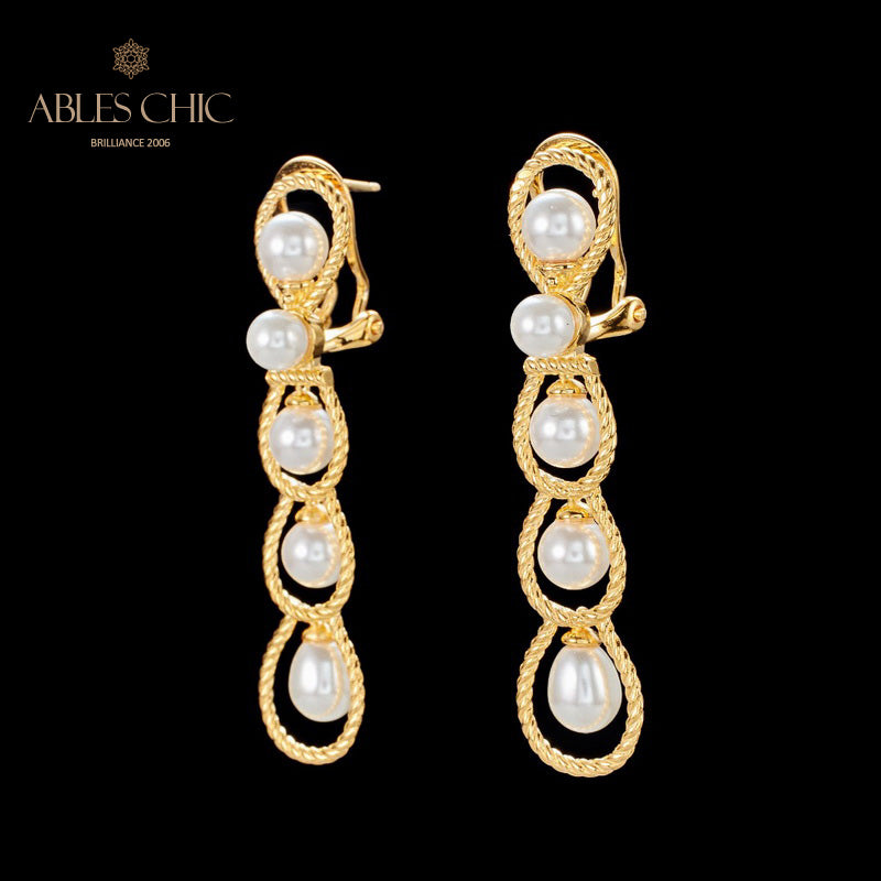 Boucles d'oreilles lustre en perles et chaîne en corde, 6136