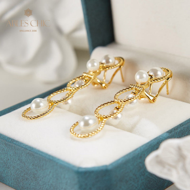 Boucles d'oreilles lustre en perles et chaîne en corde, 6136