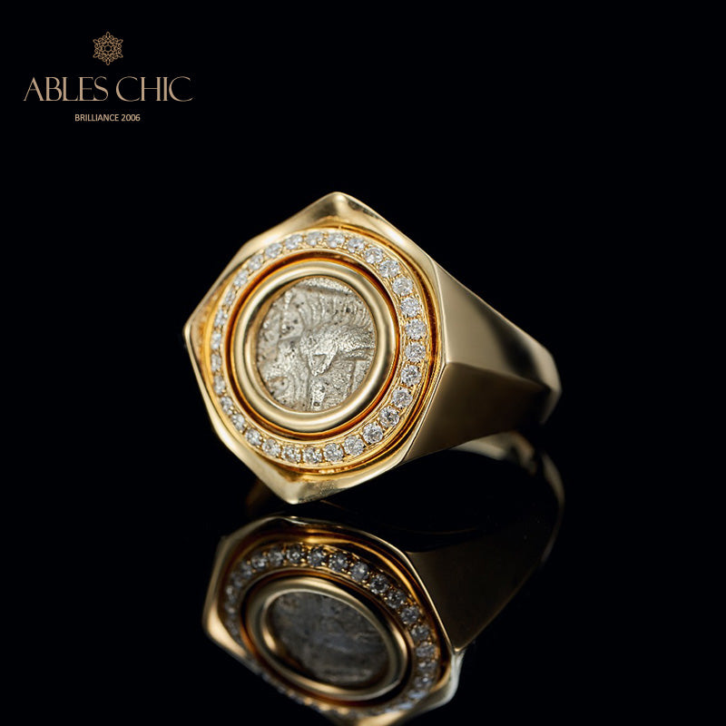 Bague pièce de monnaie lion rugissant
