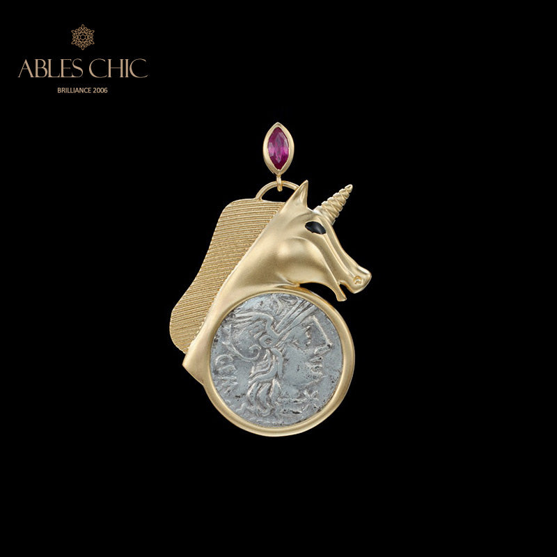 Pendentif pièce de monnaie licorne romaine uniquement
