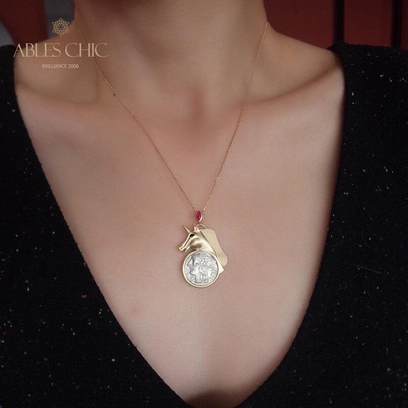Pendentif pièce de monnaie licorne romaine uniquement