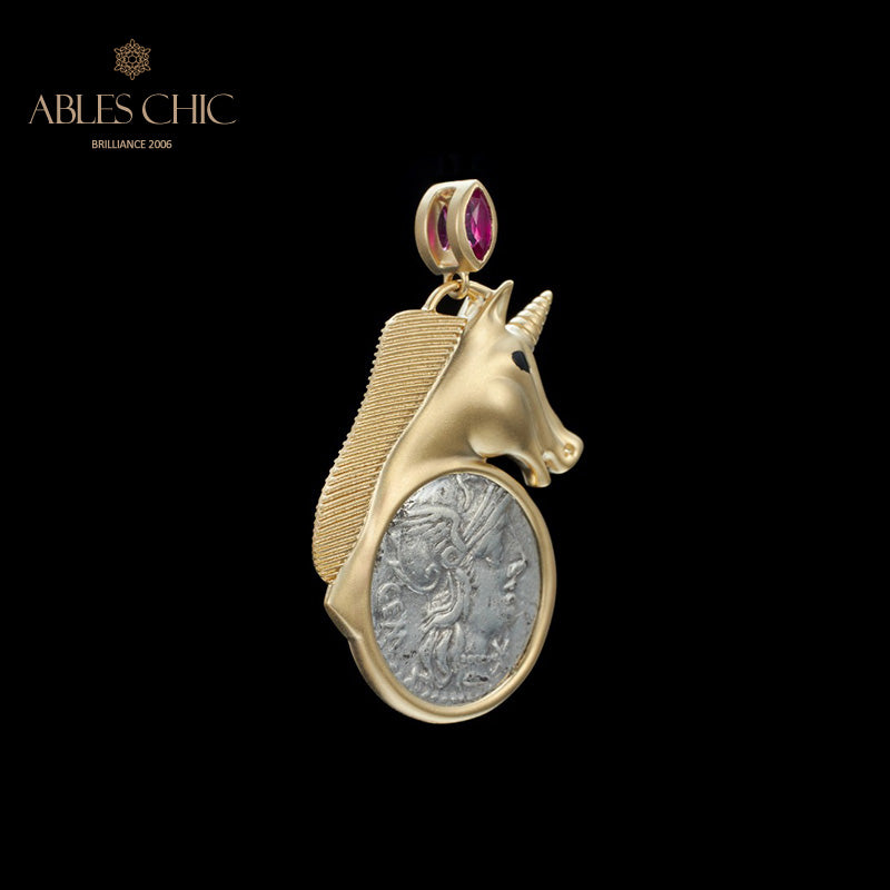 Pendentif pièce de monnaie licorne romaine uniquement