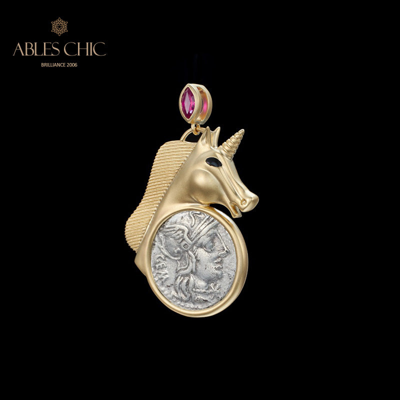 Pendentif pièce de monnaie licorne romaine uniquement