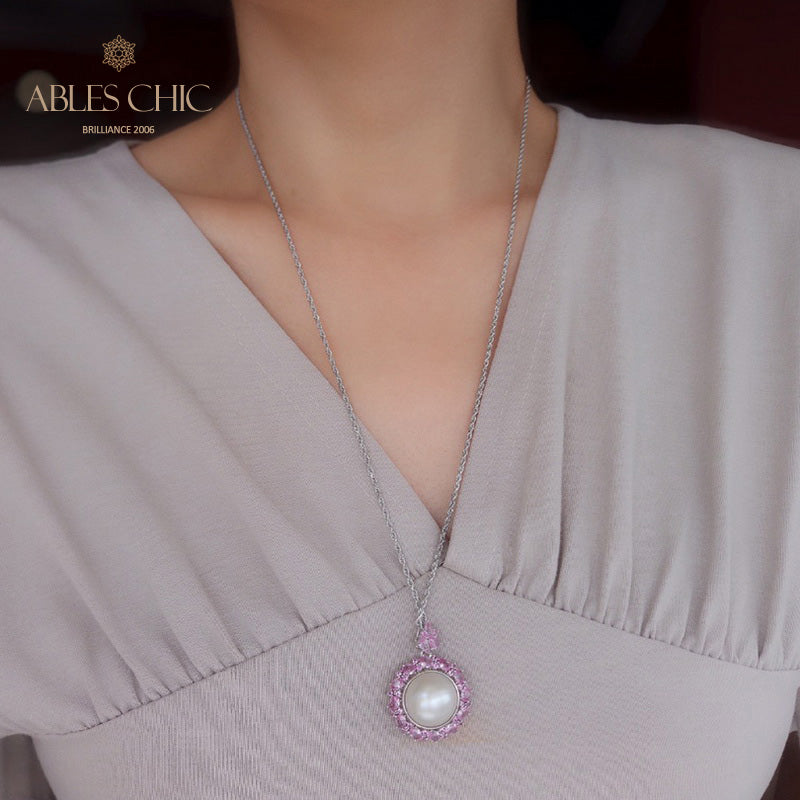 Pendentif perle CZ Halo Mabe 5861