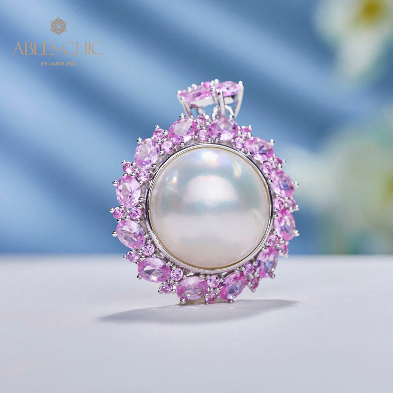 Pendentif perle CZ Halo Mabe 5861