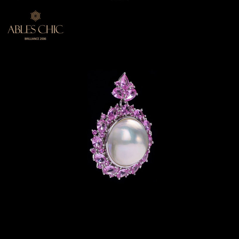 Pendentif perle CZ Halo Mabe 5861