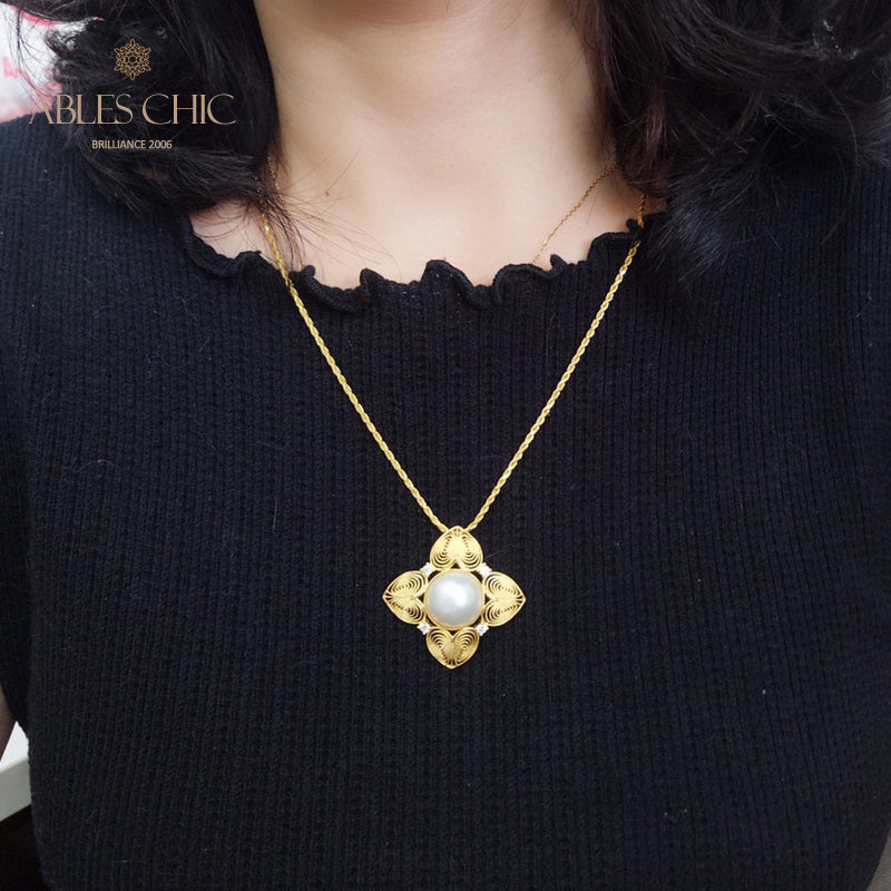 Pendentif trèfle en filigrane de perles Mabe 5822