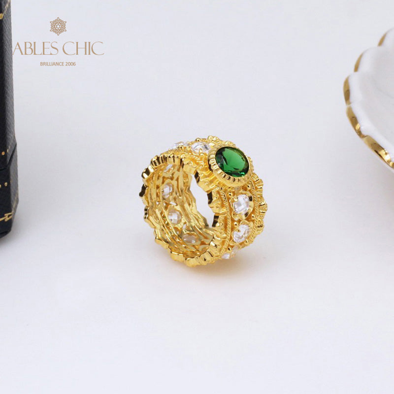 Bague émeraude en filigrane floral 5077