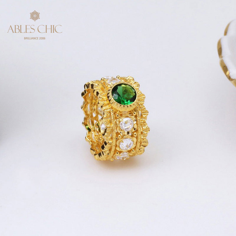 Bague émeraude en filigrane floral 5077