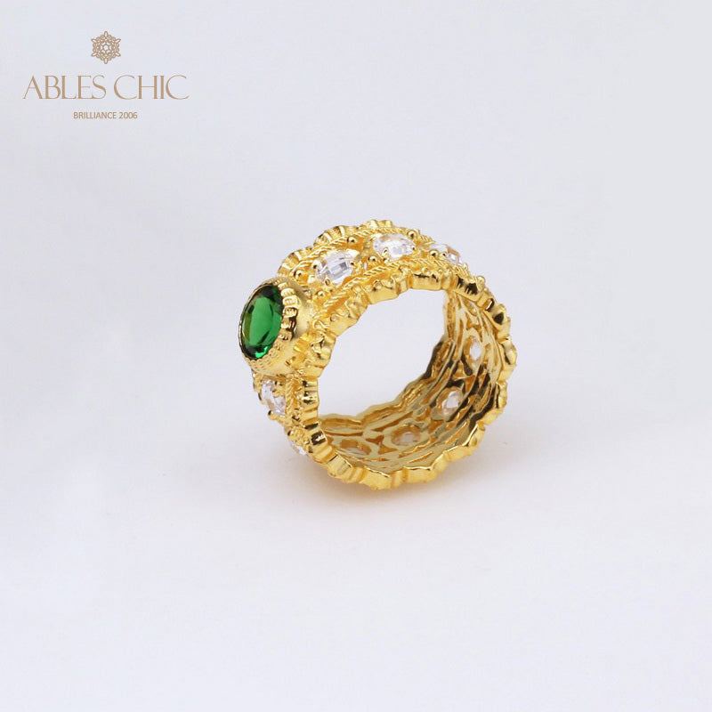 Bague émeraude en filigrane floral 5077
