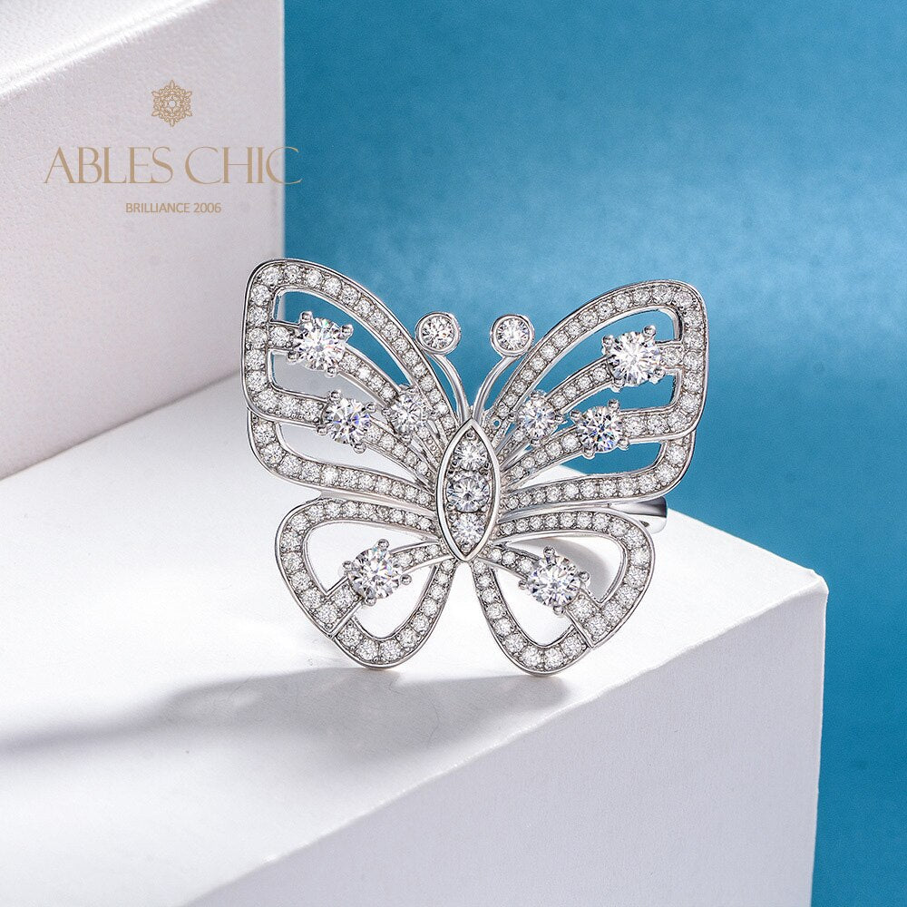 Bague de déclaration papillon géant pavée R1249