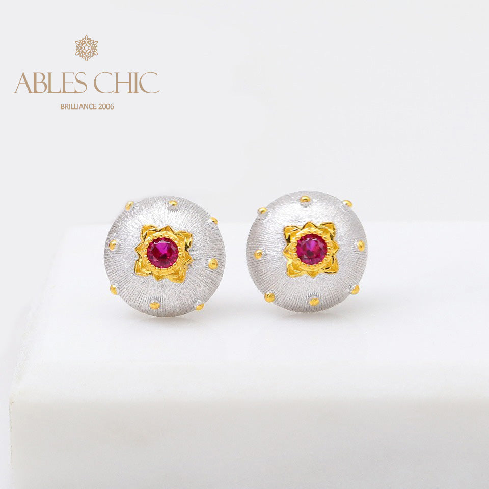 Boucles d'oreilles pierres précieuses florales en soie 5083