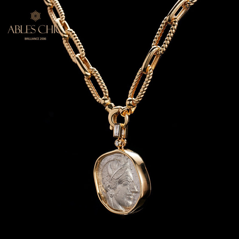 Collier de pièces de monnaie antique Lire Athéna