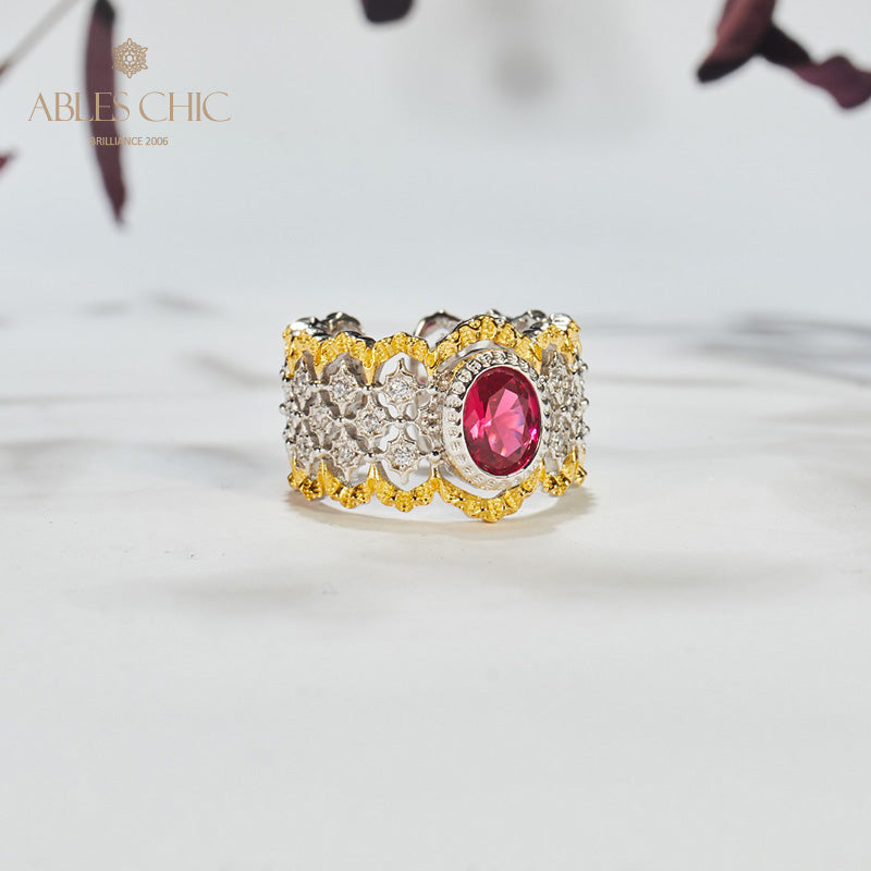 Bague florale en dentelle rubis 6048