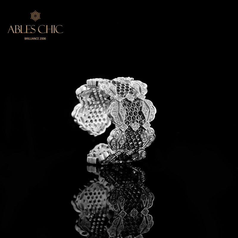 Bague ouverte en dentelle de pétales de rose aérées 5812