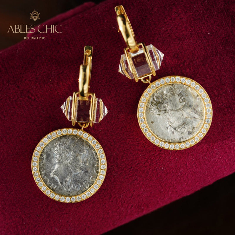 Boucles d'oreilles médaillon halo de diamants